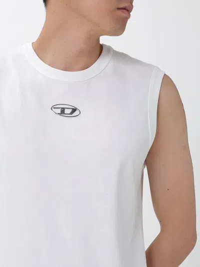 Diesel T-bisco-iod White Sleeveless Top With Logo Detail On The Front In Cotton Man