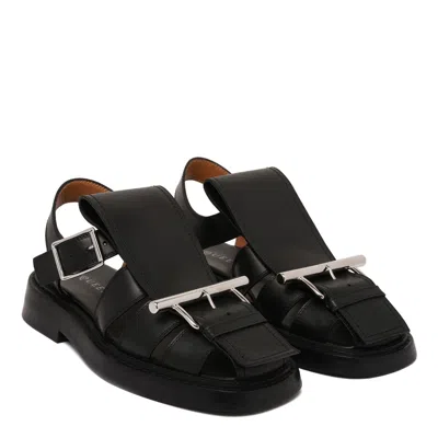 Alexander Mcqueen Black Calf Leather Sandals In Black