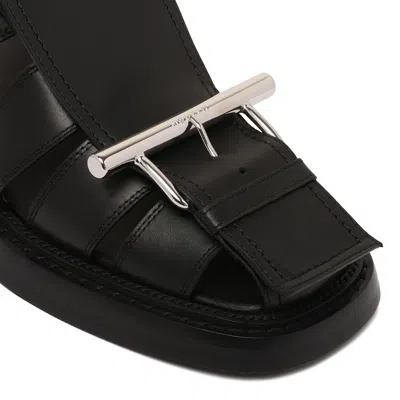 Alexander Mcqueen Black Calf Leather Sandals In Black