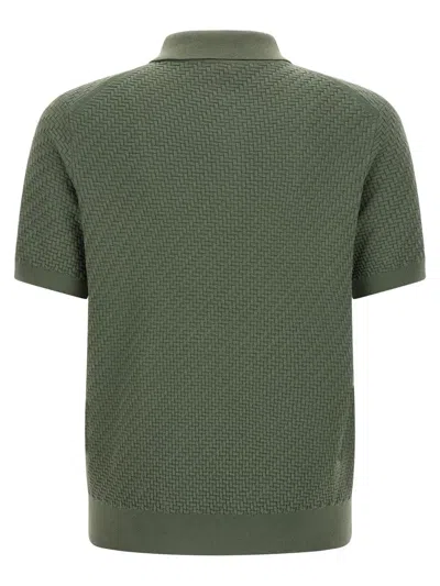Brioni Textured Polo Shirt Collar Ribbed Cuffs Hem In Green