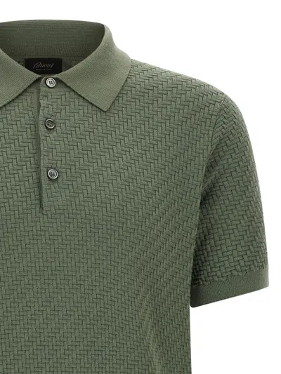 Brioni Textured Polo Shirt Collar Ribbed Cuffs Hem In Green