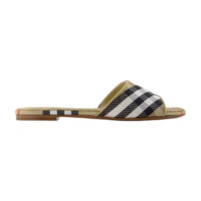 Burberry Sloane Slides Check Pattern Flat Sole Open Toe In Multi