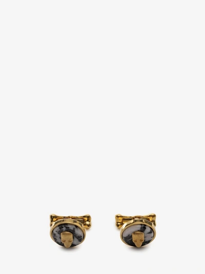 Alexander Mcqueen Skull On Stone Cufflinks In Black/ivory