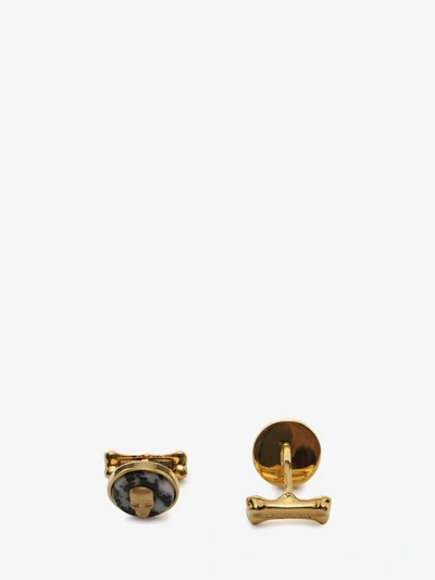 Shop Alexander Mcqueen Skull On Stone Cufflinks In Black/ivory