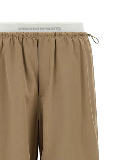 Alexander Wang Double Layer Waist Trousers Pants Beige In Brown