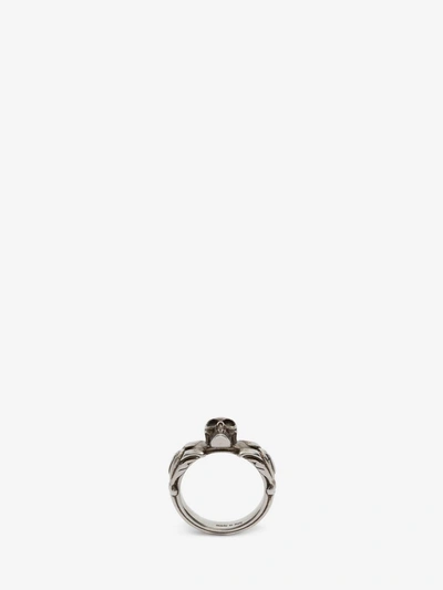 Alexander Mcqueen Textured Skull Ring In Pale Silver