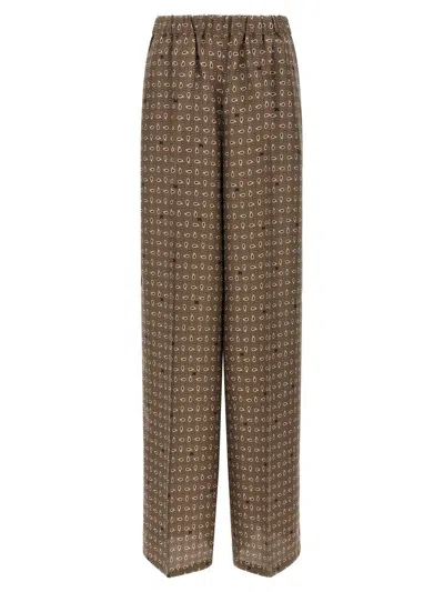 Max Mara Vischio Printed Silk Satin Wide-leg Pants In Brown
