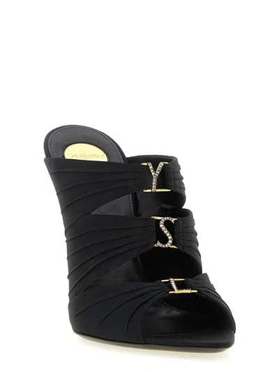 Saint Laurent Emilie Mules Open Toe Stiletto Heel In Black