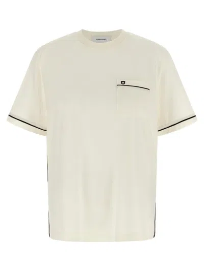 Ferragamo Gancini Crew Neck T Shirt Pocket Trim In Neutral