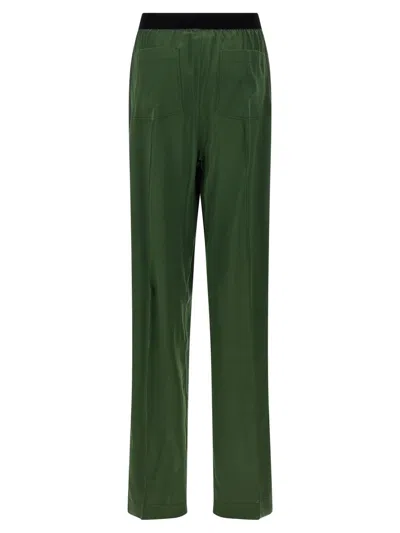 Tom Ford Green Pants With Elastic Waist With Logo Lettering In Silk Stretch Woman In Green