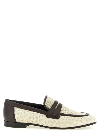 Brunello Cucinelli Raffia Loafers Textured Finish Two Tone Design In White