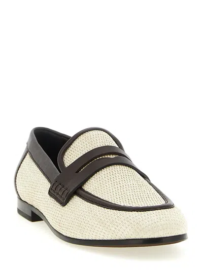 Brunello Cucinelli Raffia Loafers Textured Finish Two Tone Design In White