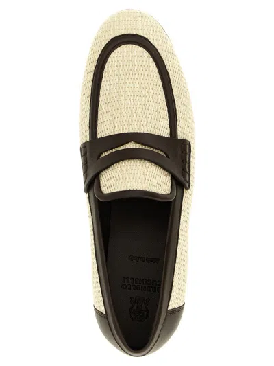 Brunello Cucinelli Raffia Loafers Textured Finish Two Tone Design In White