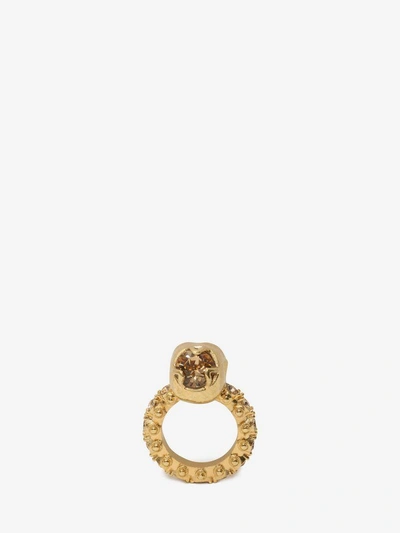 Shop Alexander Mcqueen Jewelled Skull Ring In Miscel - Gold/metallic