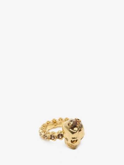 Shop Alexander Mcqueen Jewelled Skull Ring In Miscel - Gold/metallic