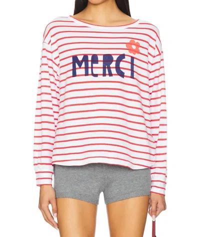 Sundry Merci Graphic Long-sleeve Pullover Top In Pink