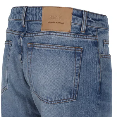 Ami Alexandre Mattiussi Ami Straight-leg Denim Jeans With Faded Blue Wash And Leather Accent