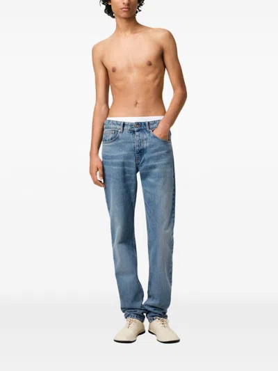 Ami Alexandre Mattiussi Ami Straight-leg Denim Jeans With Faded Blue Wash And Leather Accent
