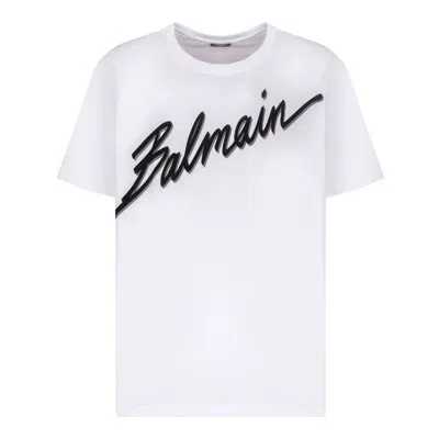 Balmain Men White Crewneck T-shirt With Maxi Logo Lettering On The Front In Cotton Man