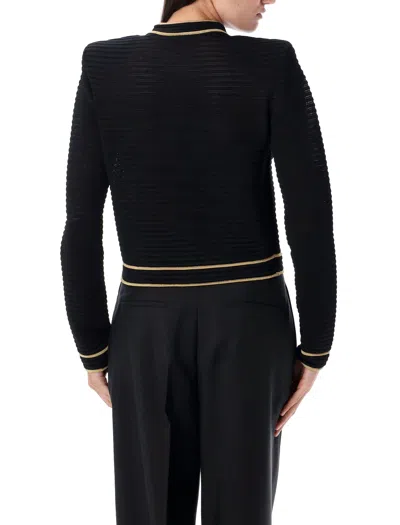 Balmain Ribbed Texture Buttoned Knit Cardigan In Black