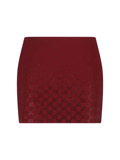 Gucci Rosso Ancora Gg-fabric Mini Skirt With Crystals In Red