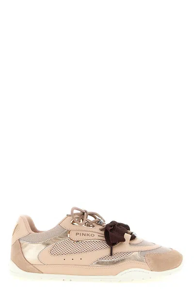 Pinko Yulia Leather And Mesh Sneakers With Two-tone Laces In Pink