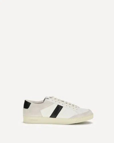 Tom Ford Panelled Suede And Grained Leather Sneakers In White
