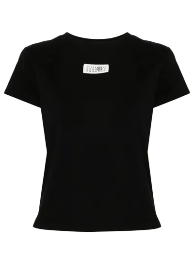 Mm6 Maison Margiela Crewneck T-shirt With Rectangular Applique And Design In Black
