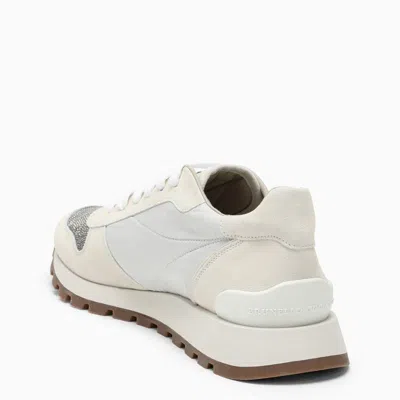 Brunello Cucinelli Women Precious Toe Sneakers In Suede And Techno Fabric In White