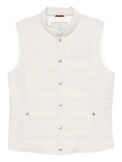 Brunello Cucinelli Men Water-resistant Microfiber Lightweight Down Vest In White
