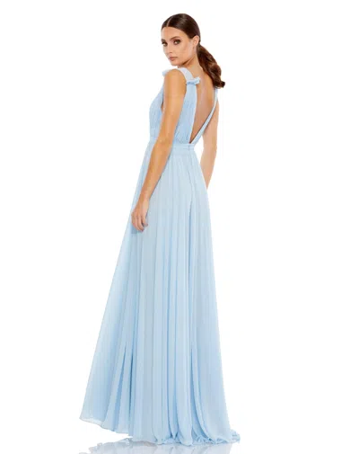 Mac Duggal Pleated Chiffon Sleeveless V-neck Gown In Powder Blue