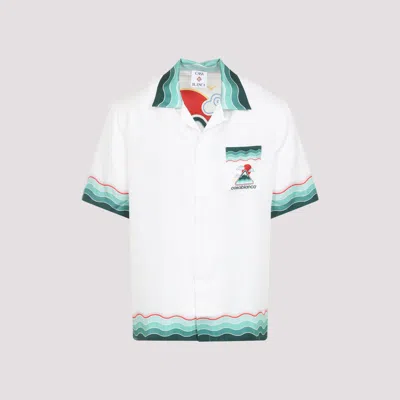 Casablanca Silk Short-sleeved Shirt With Wave In White