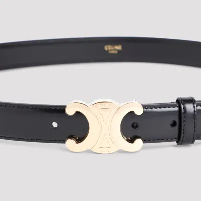 Celine Black Triomphe Solid Belt In Black