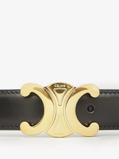 Celine Black Triomphe Solid Belt In Black