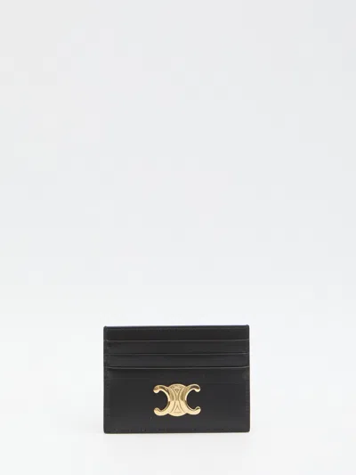 Celine Triomphe Card Holder In Polished Calfskin In Black