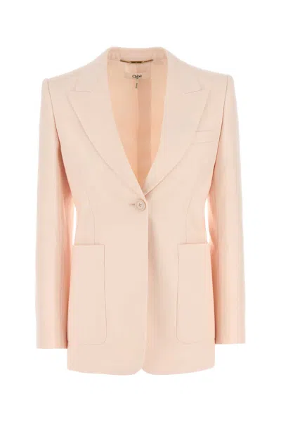 Chloé Single-breasted Tailored Jacket In Wool Gabardine In Pink
