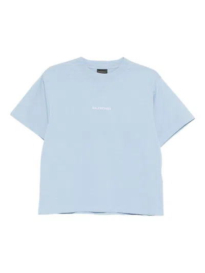 Balenciaga Womens Marine Logo-embroidered Relaxed-fit Cotton T-shirt In Blue