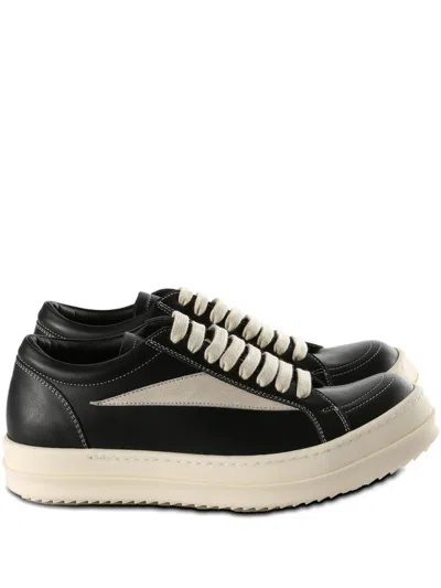 Rick Owens Women Black Low Top Sneakers With Contrasting Stitching In Leather Woman In Black