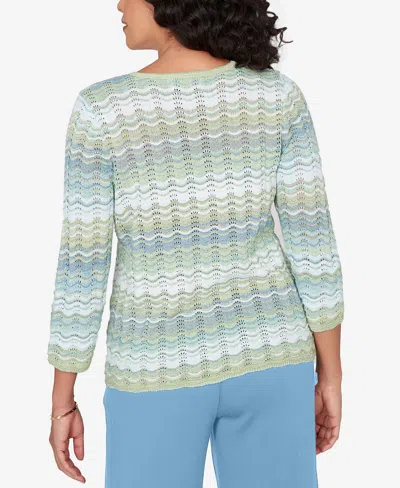 Alfred Dunner Petite St. Augustine Textured Space Dye Split Neck Sweater In Green