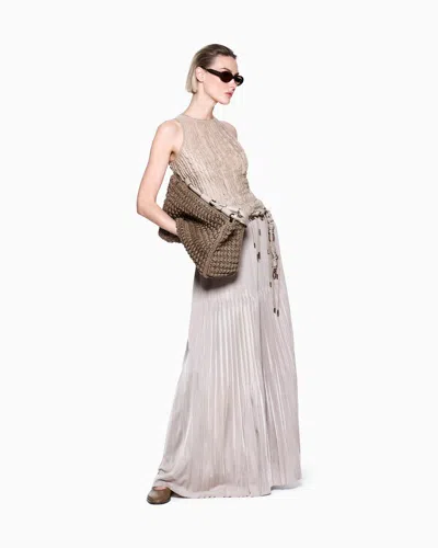 Giorgio Armani Pleated Viscose Oversized Skirt In Gray