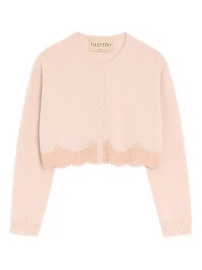 Valentino Wool Cardigan With Lace Woman Pink Xs In Brown