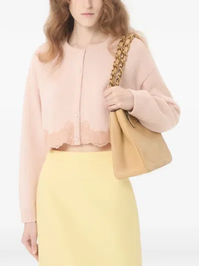 Valentino Wool Cardigan With Lace Woman Pink Xs In Brown