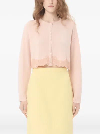 Valentino Wool Cardigan With Lace Woman Pink Xs In Brown