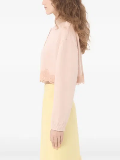 Valentino Wool Cardigan With Lace Woman Pink Xs In Brown