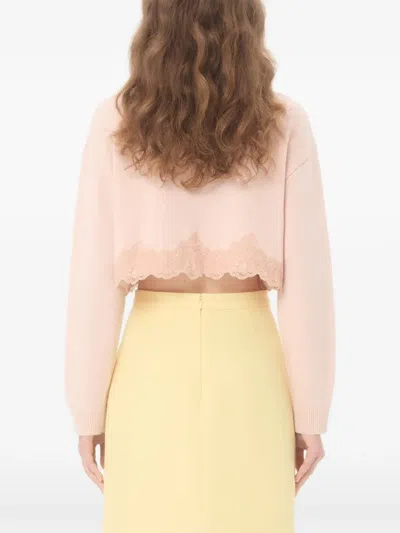 Valentino Wool Cardigan With Lace Woman Pink Xs In Brown