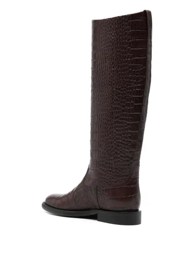 Paris Texas Boots In Rouge Noir Croco-embossed Leather In Brown