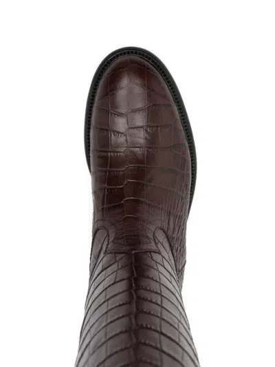 Paris Texas Boots In Rouge Noir Croco-embossed Leather In Brown