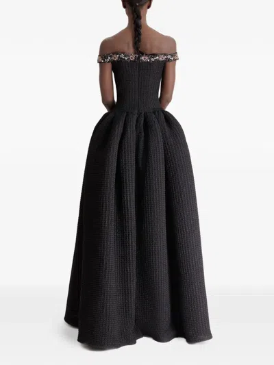 Gemy Maalouf Beaded Off-shoulder Dress In Blue