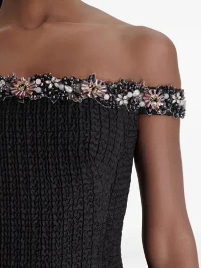 Gemy Maalouf Beaded Off-shoulder Dress In Blue