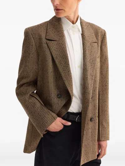 Rohe Herringbone Double-breasted Blazer In Brown